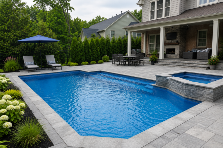 Residential swimming pool with attached spa in the East Bay