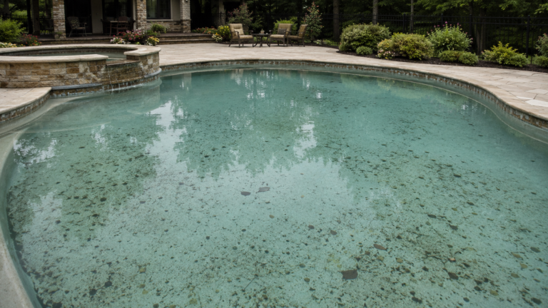 Dirt and sediment collected on the floor of a residential pool in Hayward, California